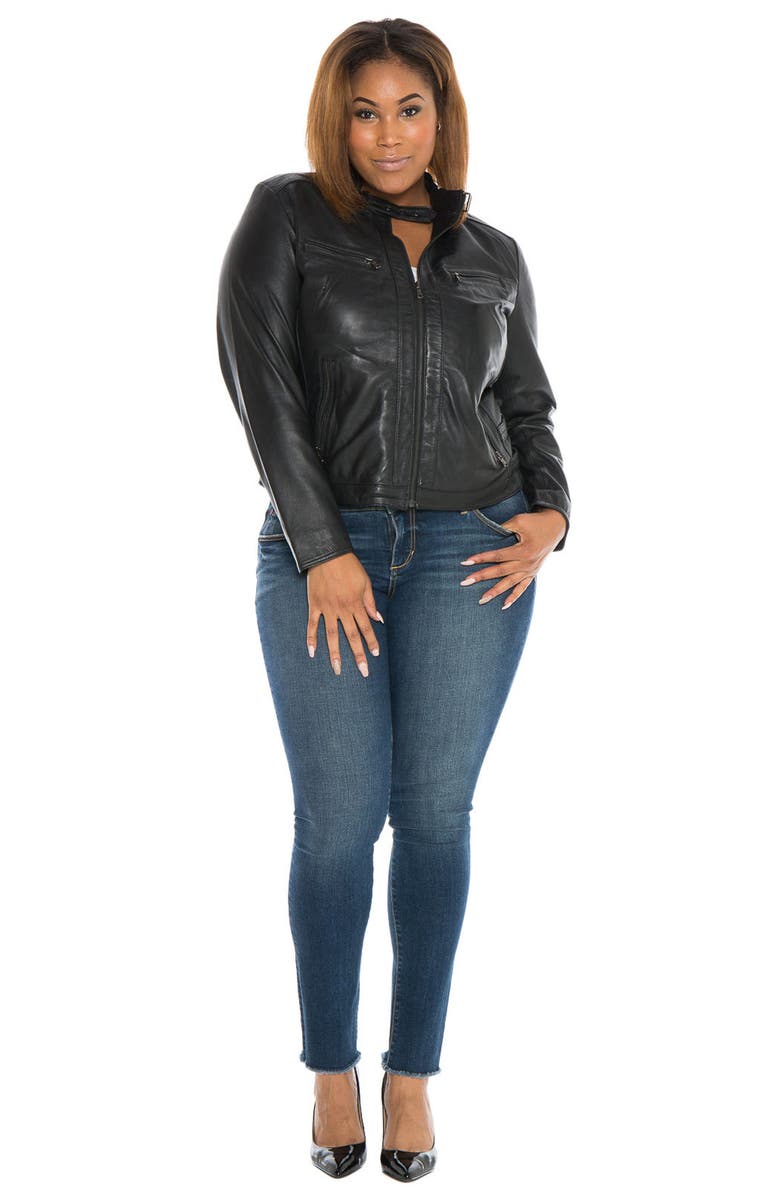 SLINK Jeans Fitted Leather Moto Jacket, Alternate, color, 