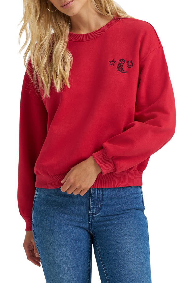 Western Embroidered Pullover Sweatshirt, Main, color, RED