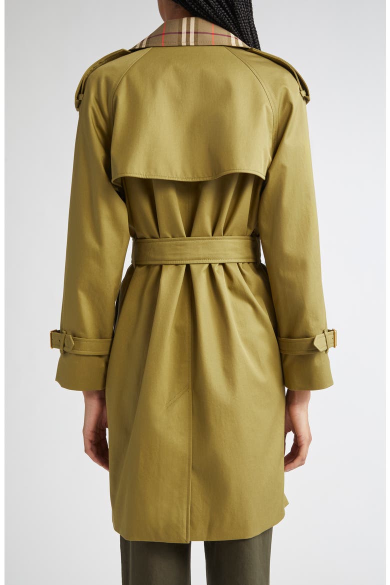 Castleford Check Collar Water Resistant Gabardine Trench Coat, Alternate, color, ESTATE