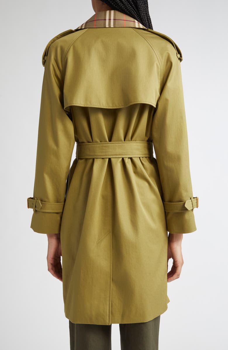 Burberry Castleford Check Collar Water Resistant Gabardine Trench Coat, Alternate, color, Estate