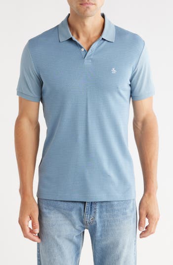 Original Penguin Geometric Jacquard Jersey Polo In Blue