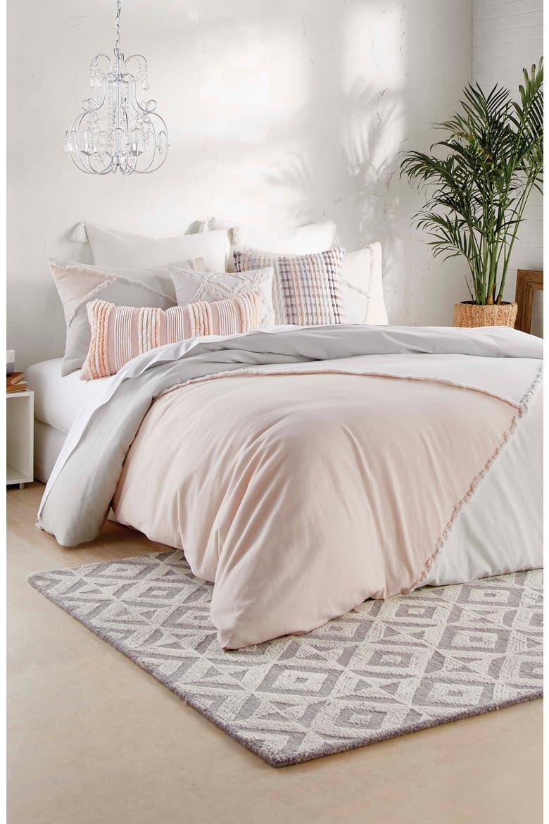 Colorblock Fringe Comforter & Sham Set, Main, color, MULTI