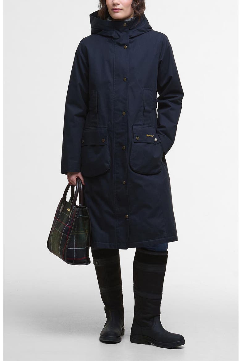 Bamburgh Hooded Waterproof Jacket, Main, color, DEEP NAVY/ BLACK WATCH