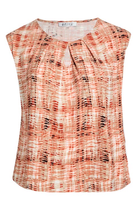 Abstract Print Keyhole Sleeveless Top (Plus)