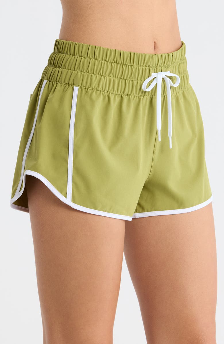 Rip Curl Smocked High Waist Drawstring Shorts, Alternate, color, Green Olive