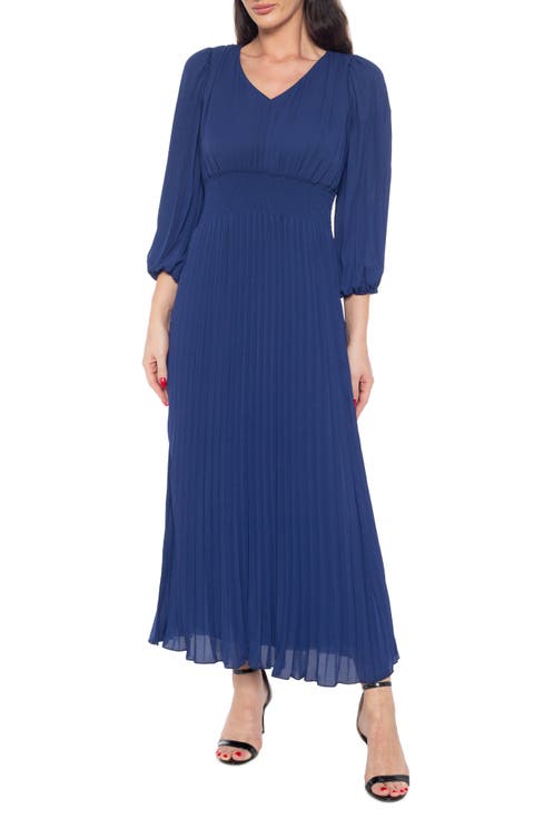 Long Blouson Sleeve Pleated Maxi Dress
