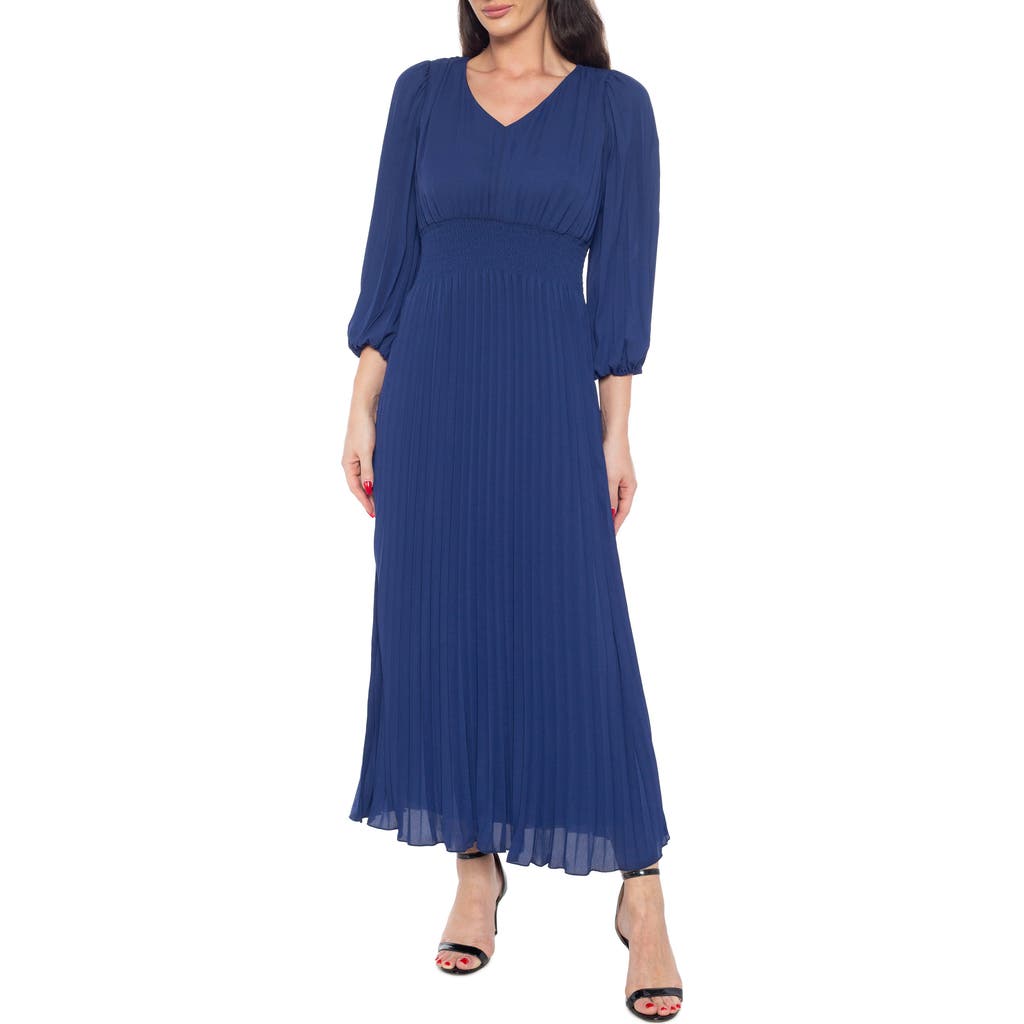 Marina Long Blouson Sleeve Pleated Maxi Dress