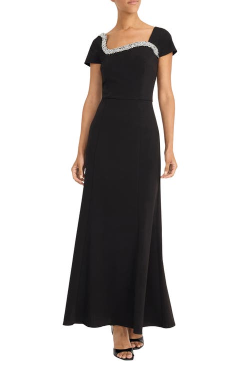 Rhinestone Trim Short Sleeve Gown