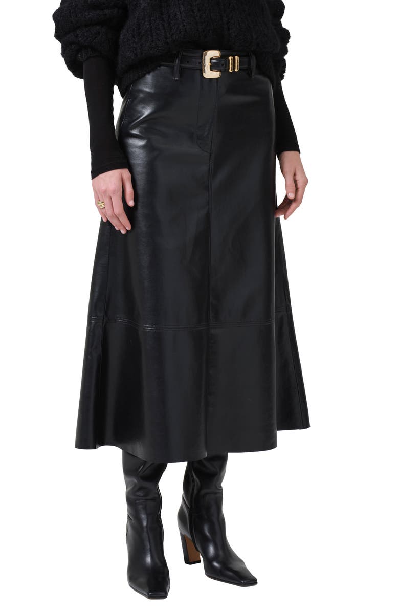 Citizens of Humanity Cassia Faux Leather Midi A-Line Skirt, Alternate, color, Black