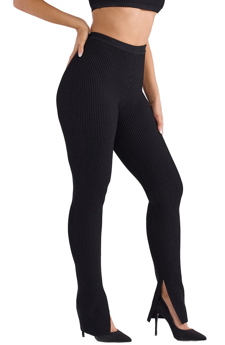 HOUSE OF CB Mitzi Rib Leggings, Alternate, color, Black