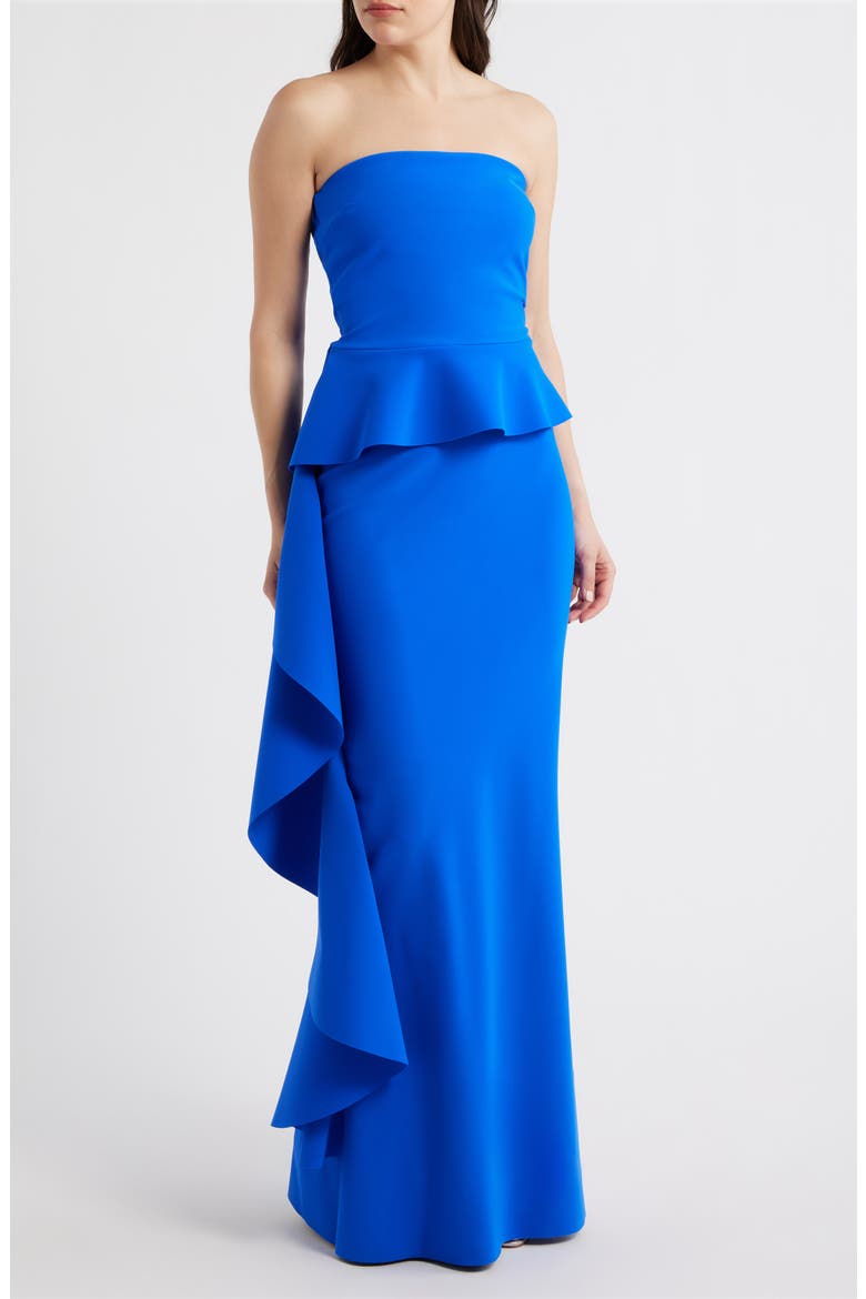 Eliska Ruffle Strapless Gown, Main, color, BLUE KLEIN