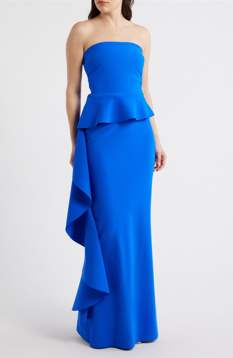 Chiara Boni La Petite Robe Eliska Ruffle Strapless Gown, Main, color, Blue Klein