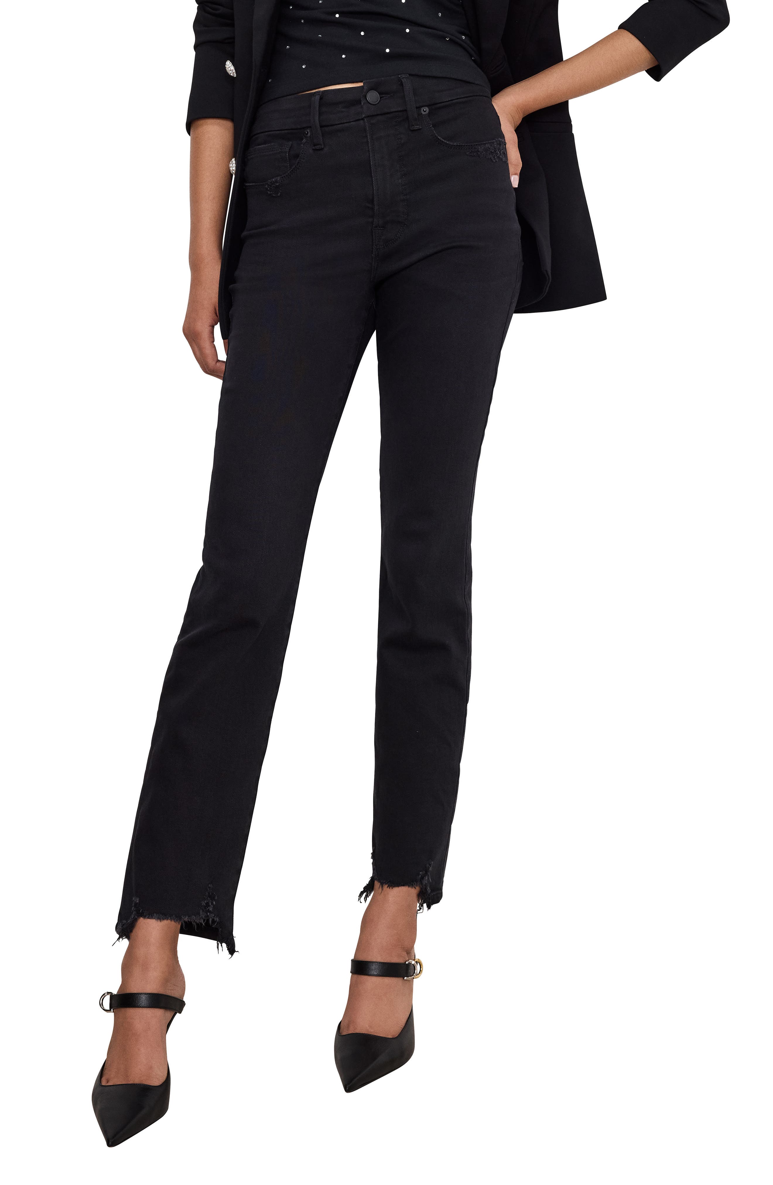 Good American Good Classic Chewed Hem Slim Straight Jeans