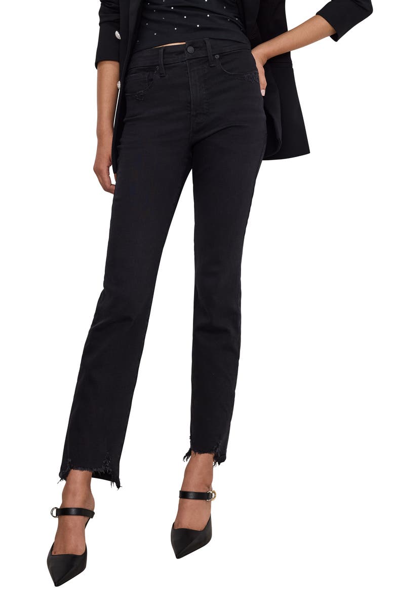 Good American Good Classic Chewed Hem Slim Straight Jeans, Main, color, Black361