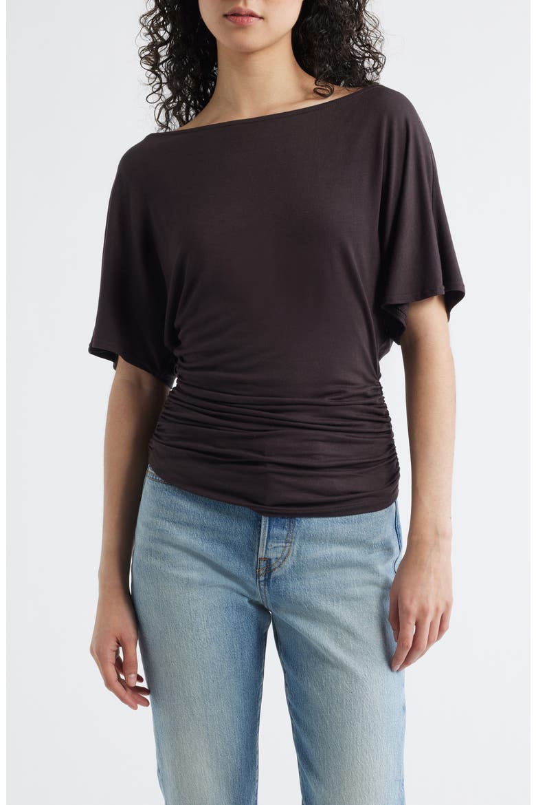 Ruched Boat Neck Top, Main, color, BROWN