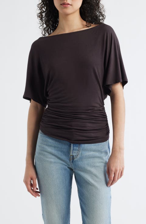 Ruched Boat Neck Top