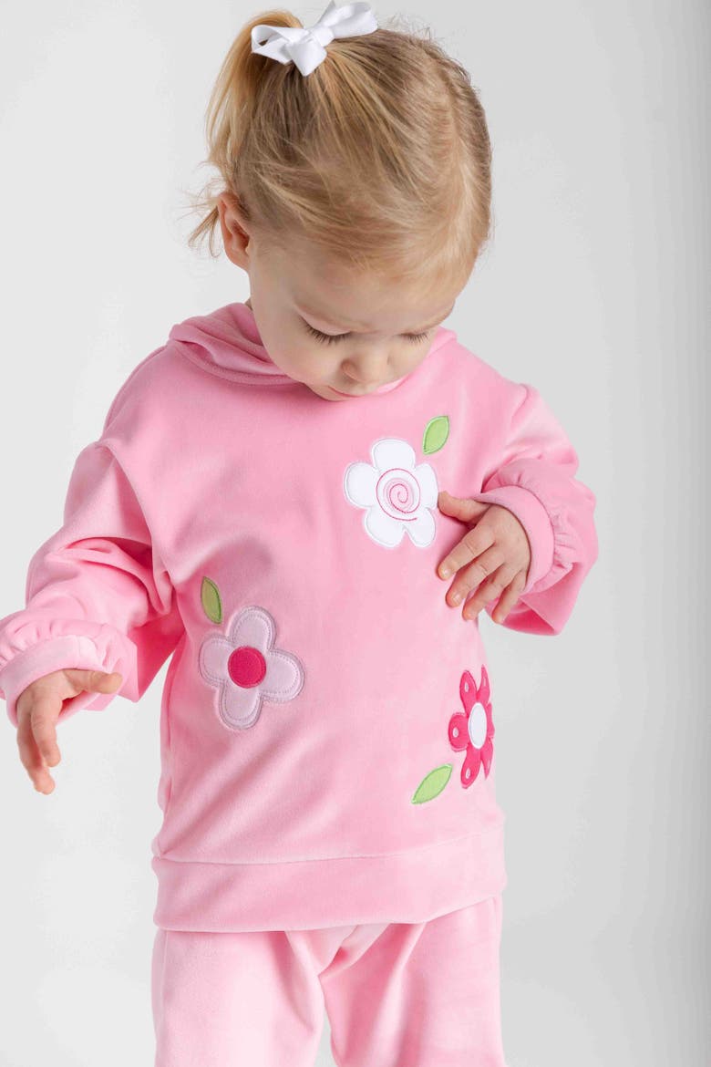 Velour Hoodie With Flowers, Alternate, color, Pink