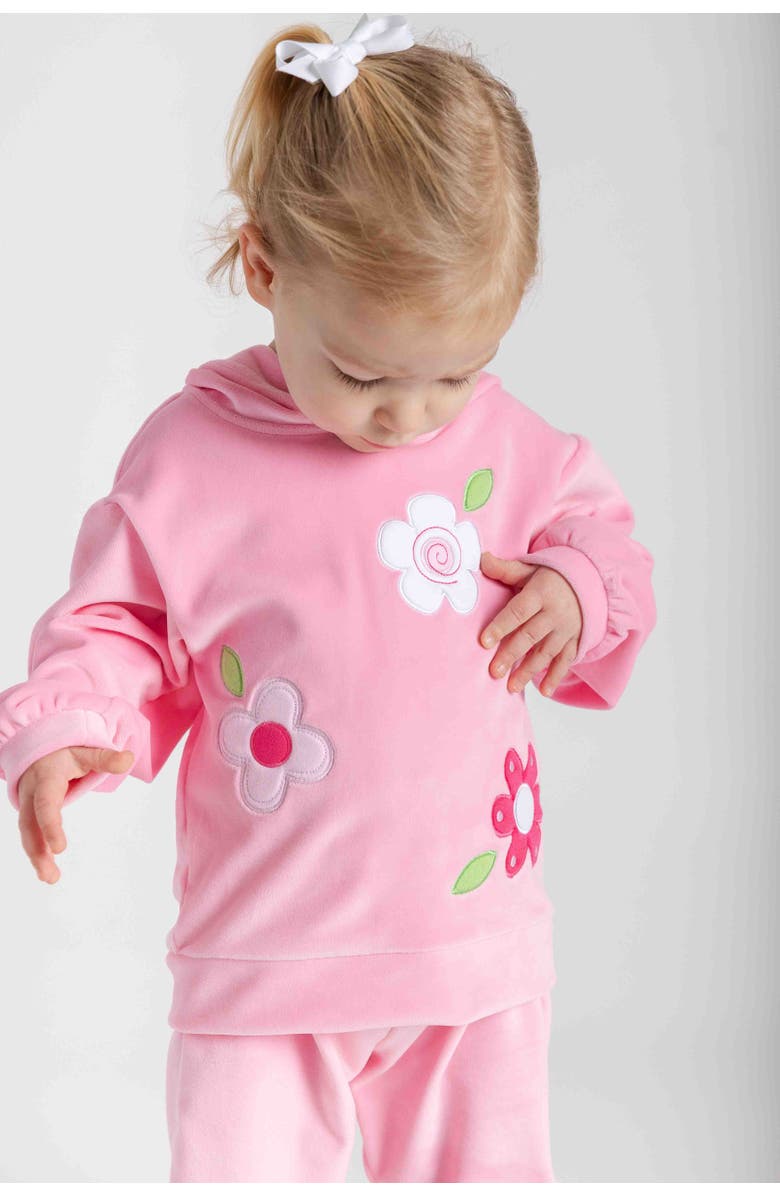 Florence Eiseman Velour Hoodie With Flowers, Alternate, color, Pink