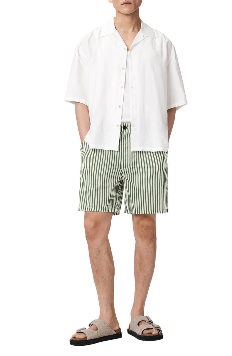 AllSaints Chopin Stripe Shorts, Alternate, color, White/ Green