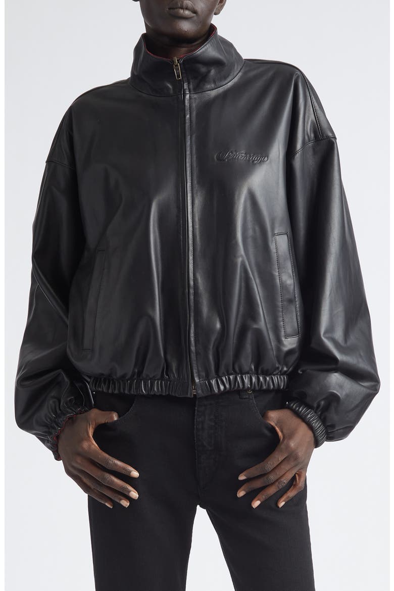 Leather Bomber Jacket, Main, color, 1000 BLACK
