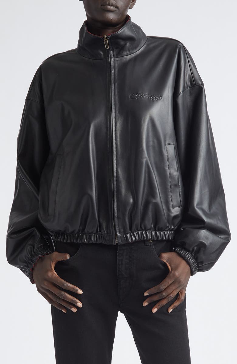 Balenciaga Leather Bomber Jacket, Main, color, 1000 Black