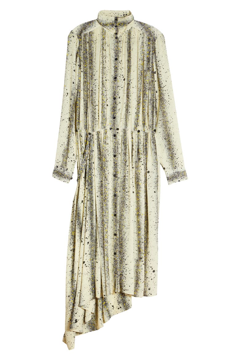 Ink Splatter Print Asymmetric Long Sleeve Apron Dress, Alternate, color, LEMON/ BLACK 146