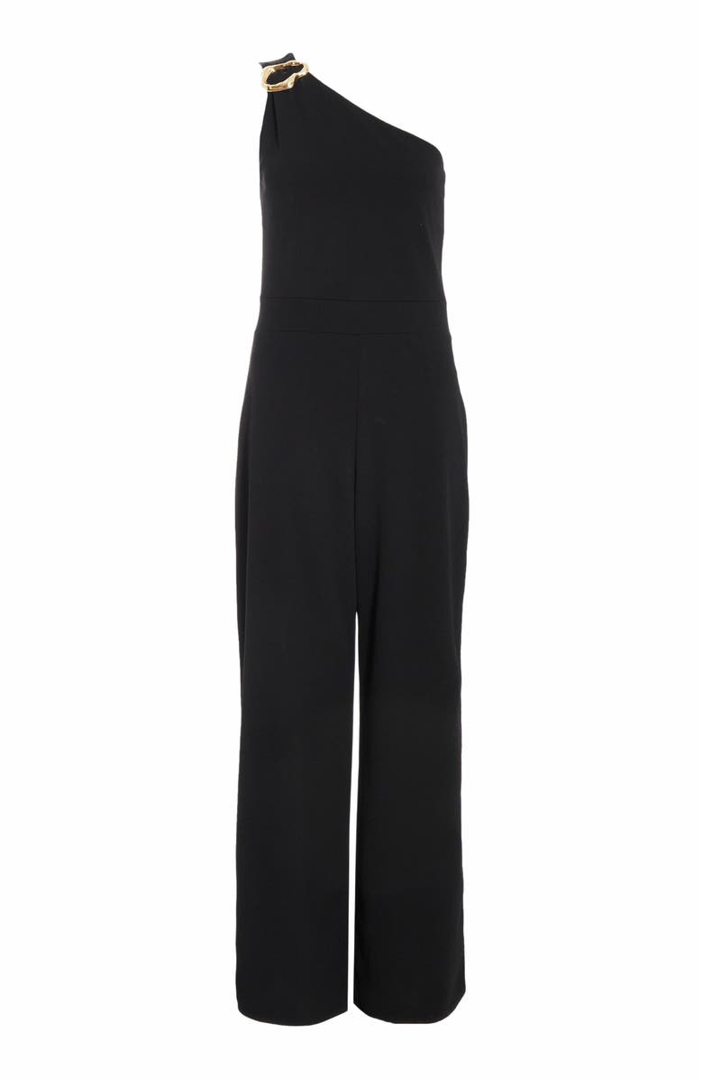 QUIZ One Shoulder Scuba Crepe Jumpsuit With Gold Buckle, Alternate, color,