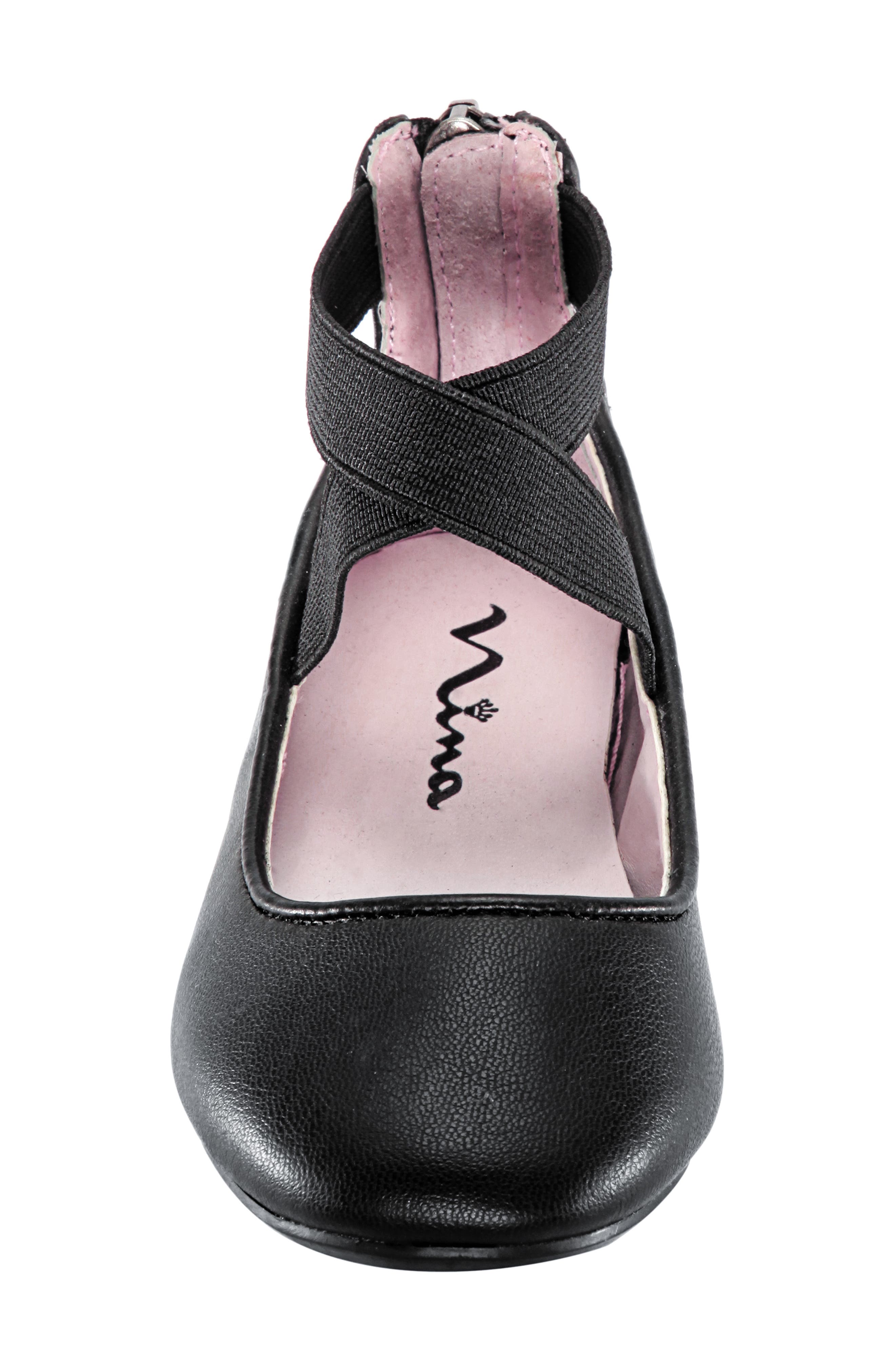 Nina Marissa Cross Strap Flat, Alternate, color, Black Faux Leather