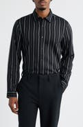 Open Edit Stripe Long Sleeve Button-Up Shirt