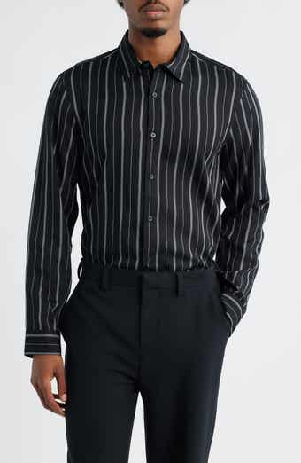 Open Edit Stripe Long Sleeve Button-Up Shirt