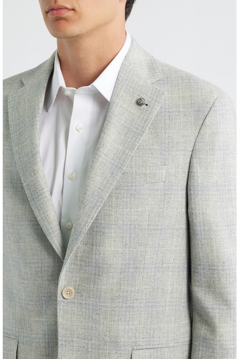 Midland Contemporary Fit Light Grey Deco Plaid Wool & Cashmere Sport Coat, Alternate, color, LIGHT GREY