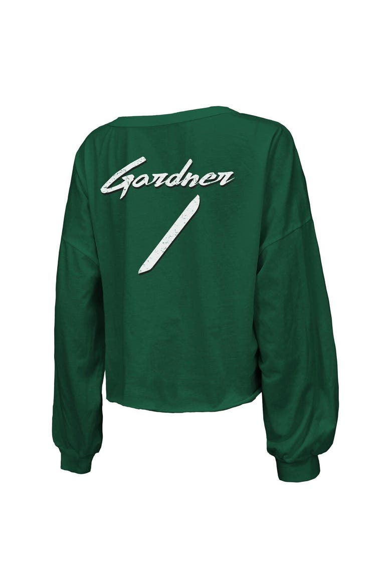 Women's Majestic Threads Sauce Gardner Green New York Jets Name & Number Off-Shoulder Script Cropped Long Sleeve V-Neck T-Shirt, Alternate, color, Green