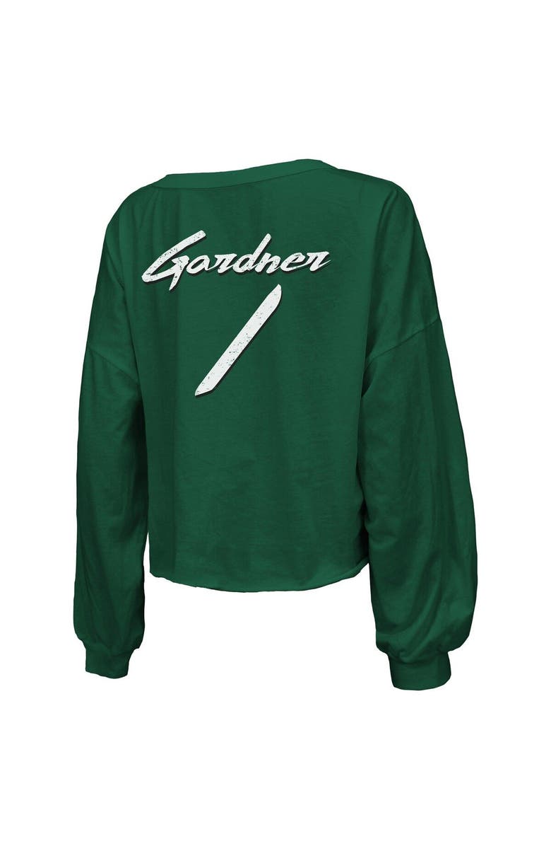 Majestic Threads Women's Majestic Threads Sauce Gardner Green New York Jets Name & Number Off-Shoulder Script Cropped Long Sleeve V-Neck T-Shirt, Alternate, color,