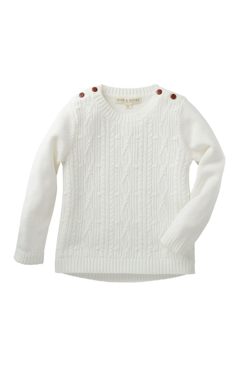 Hope & Henry Girls' Cable Button Sweater, Kids, Main, color, White