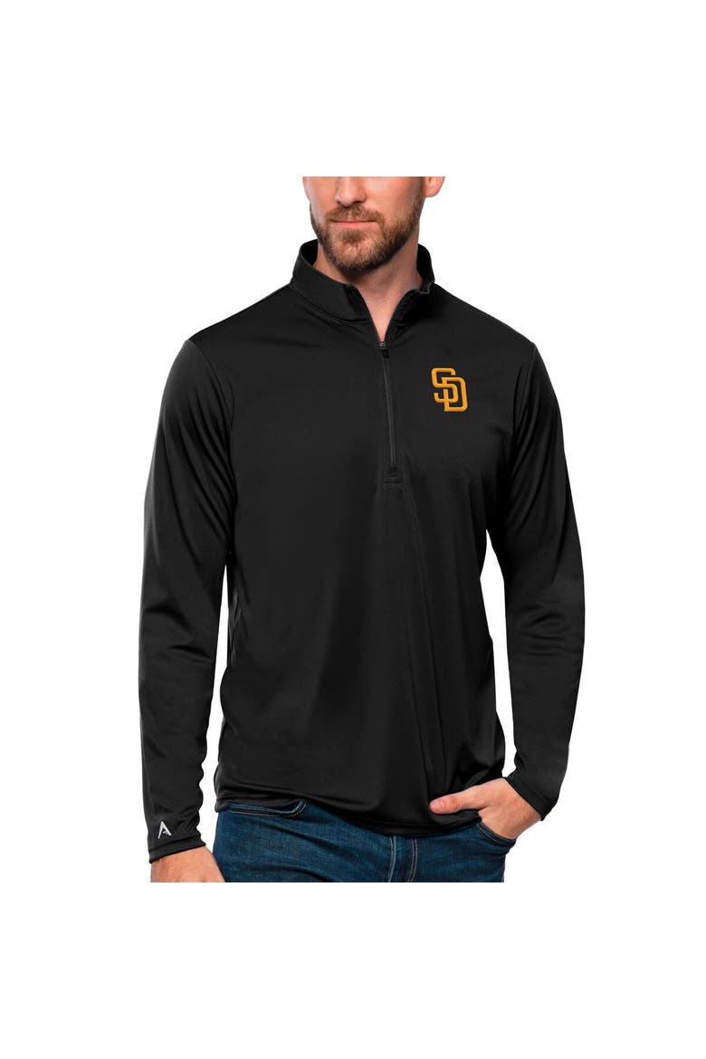 Men's Antigua Black San Diego Padres Tribute Quarter-Zip Pullover Top, Main, color, Black