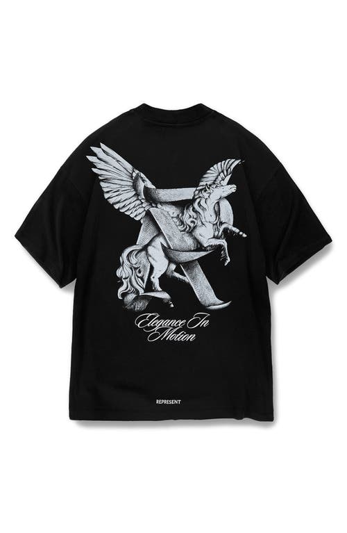 Represent Elegance Unicorn Black Crewneck T-shirt With Logo Print On The Front And Maxi Print On The Rear In C In Jet Black