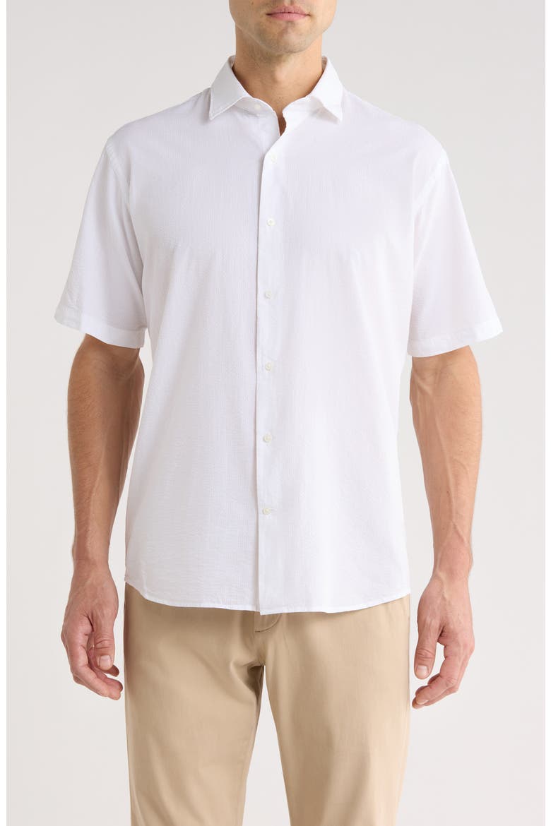 Seaward Short Sleeve Cotton Blend Seersucker Button-Up Shirt, Main, color, WHITE