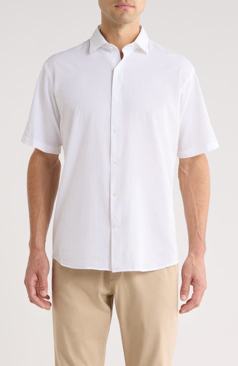 Seaward Short Sleeve Cotton Blend Seersucker Button-Up Shirt