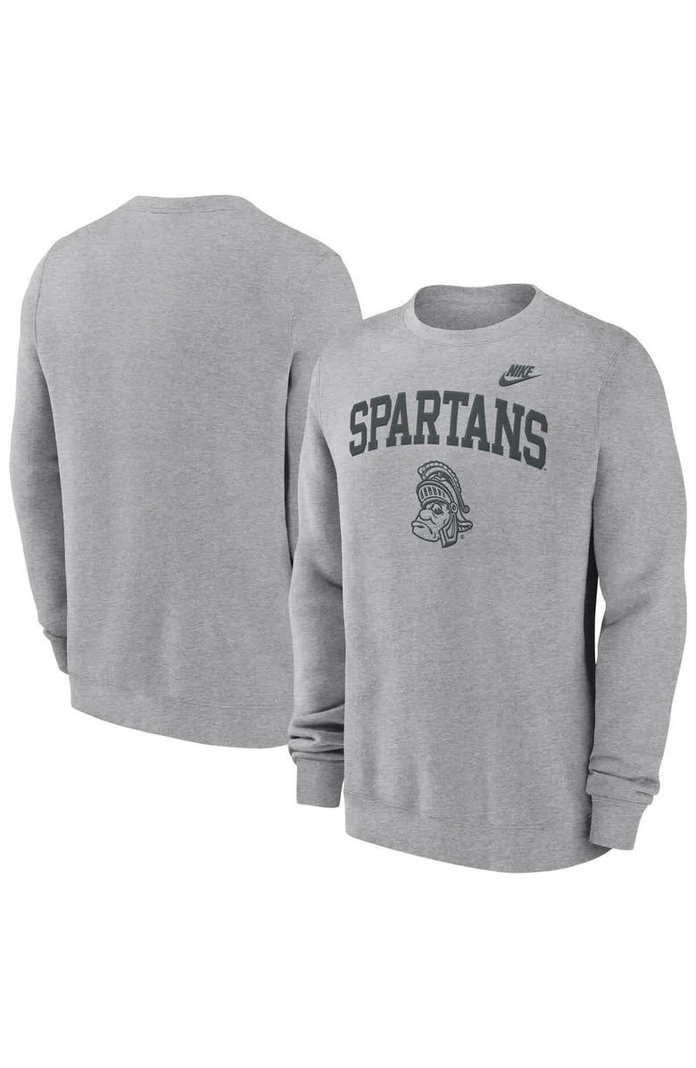 Nike Men's Nike Heather Gray Michigan State Spartans Legacy Classic Tackle Twill Embroidered Arch Over Logo Pullover Sweatshirt, Main, color, 