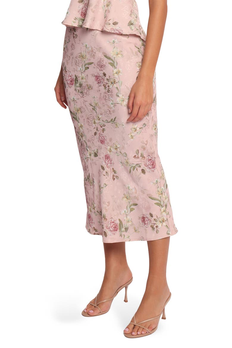 Kenna Floral Satin Midi Skirt, Alternate, color, BLUSH ROSE