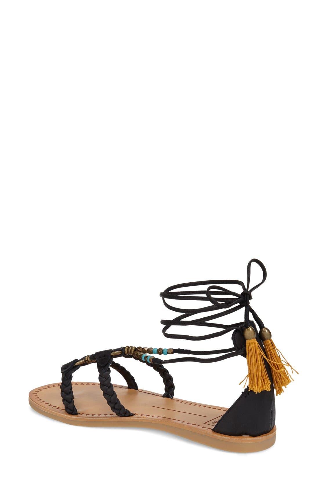 'Jinny' Tassel Sandal, Alternate, color, BLACK LEATHER