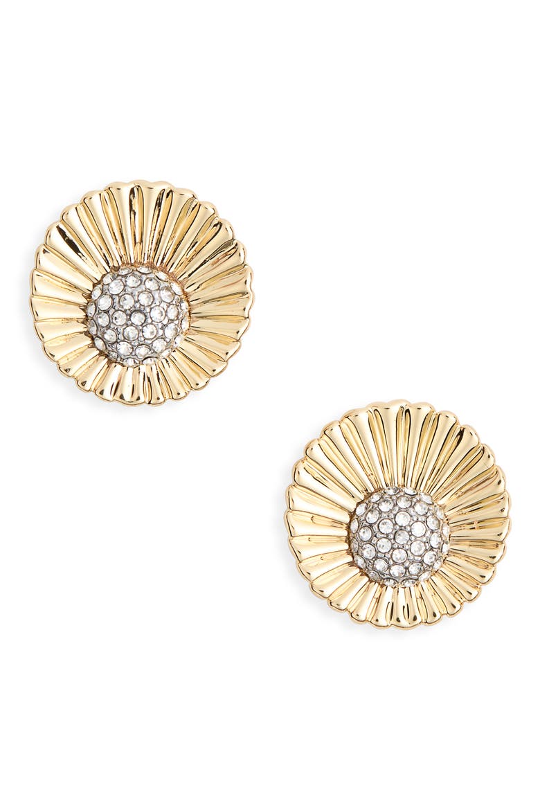 Cubic Zirconia Fluted Stud Earrings, Main, color, CLEAR- TWO TONE
