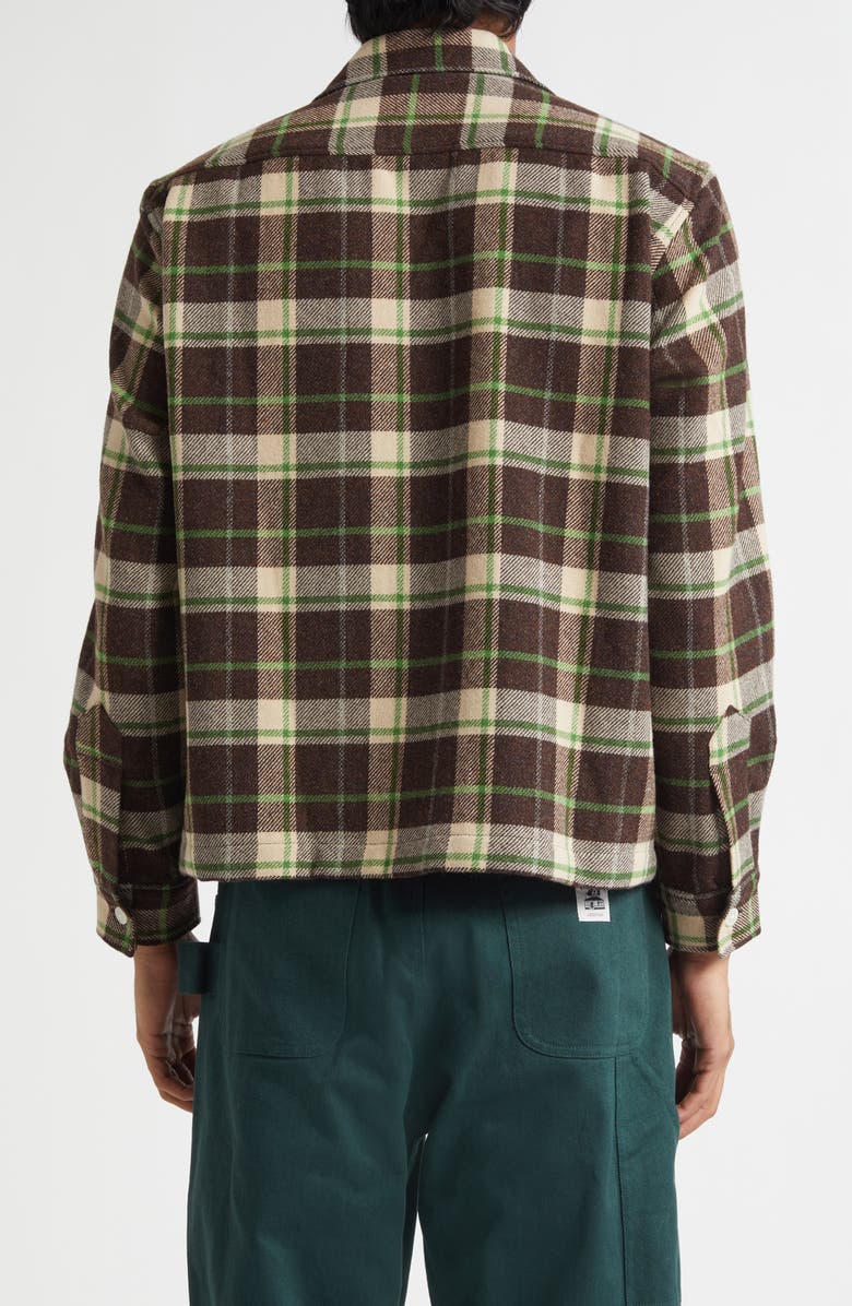 Bode Woodcrest Plaid Wool Flannel Overshirt, Alternate, color, Brown Green