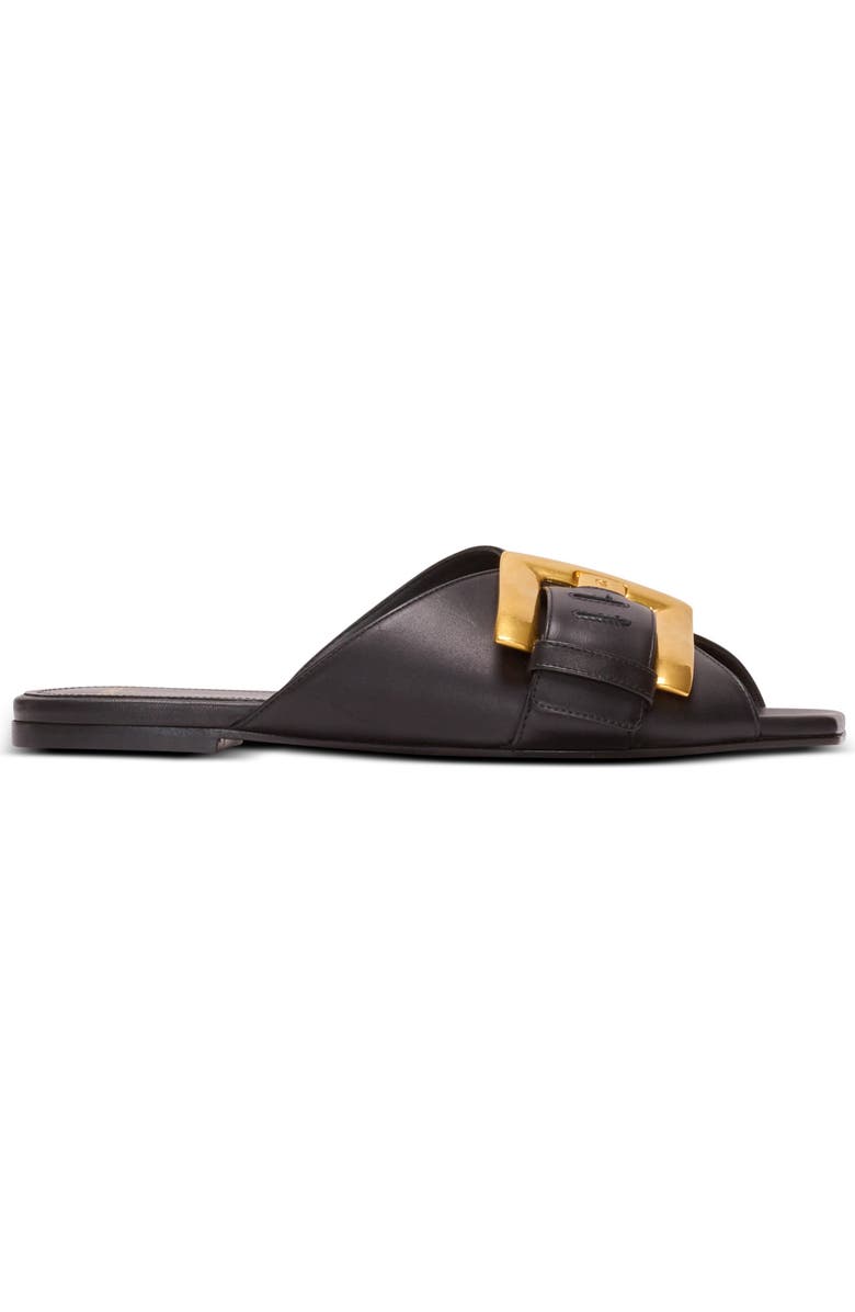 Balmain Anthem flat calfskin leather sandals, Alternate, color, Black