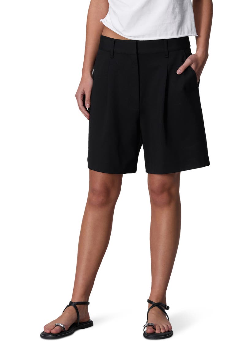 Irina Pleated High Waist Ponte Shorts, Main, color, BLACK