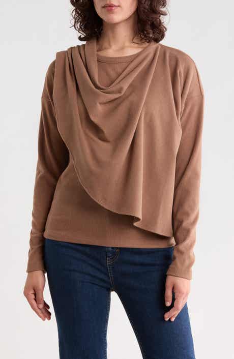 Draped Shawl Rib Knit Top