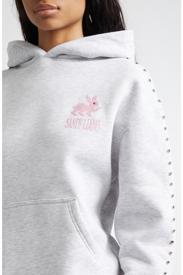 Mung Bean Terminator Bunny Crystal Embellished Graphic Hoodie, Alternate, color, HEATHER GREY