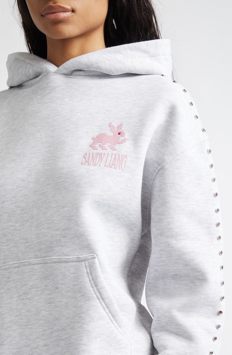 Sandy Liang Mung Bean Terminator Bunny Crystal Embellished Graphic Hoodie, Alternate, color, Heather Grey