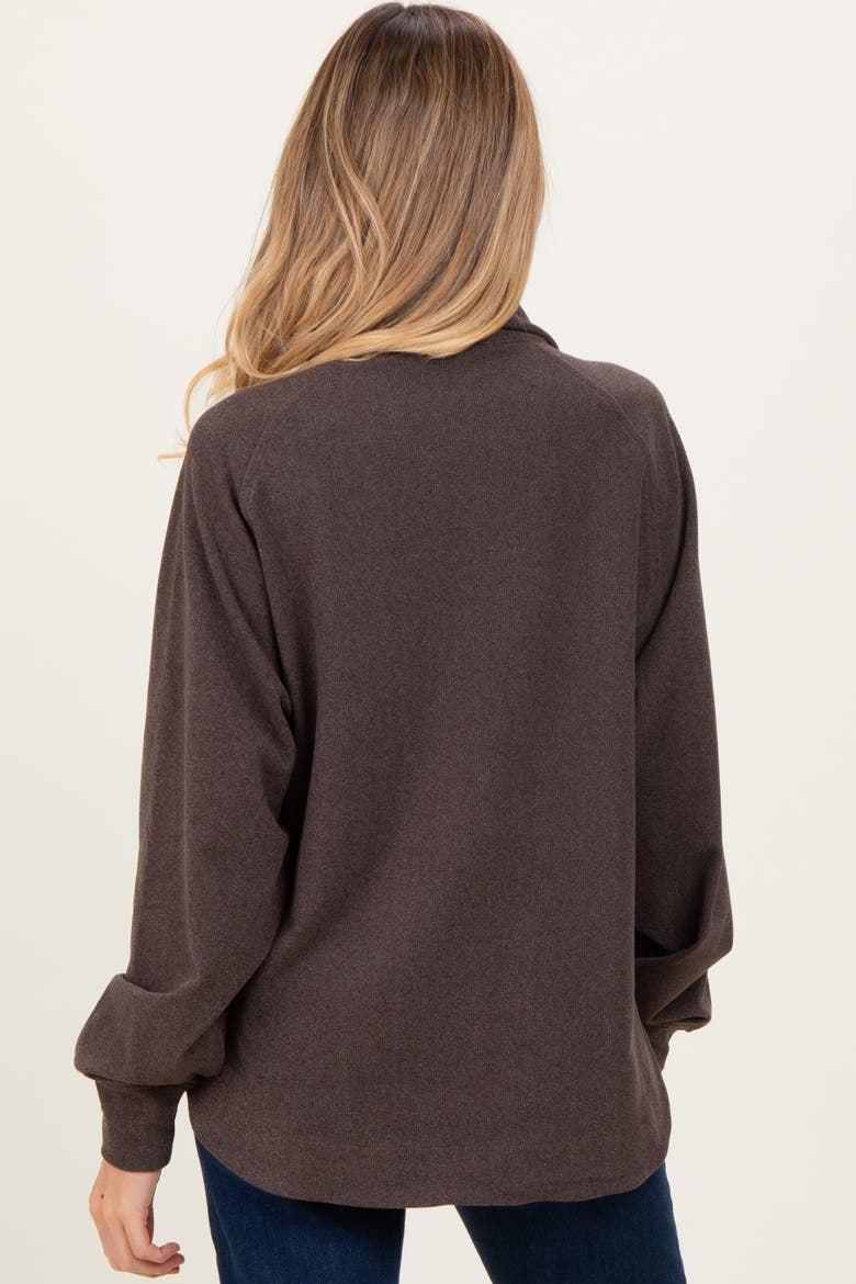 Brushed Knit Button Collar Pullover, Alternate, color, Brown