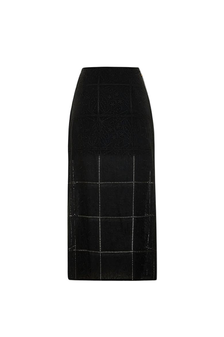 The Broderie Anglaise Edit Embroidered Slit Maxi Skirt, Alternate, color, BLACK